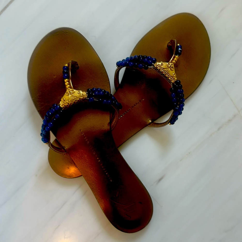 Giuseppe Zanotti Gold and Blue Women's Sandals